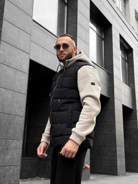 Куртка чоловіча Infinity з трикотажними рукавами та капюшоном чорна бежева S RD296-S... фото