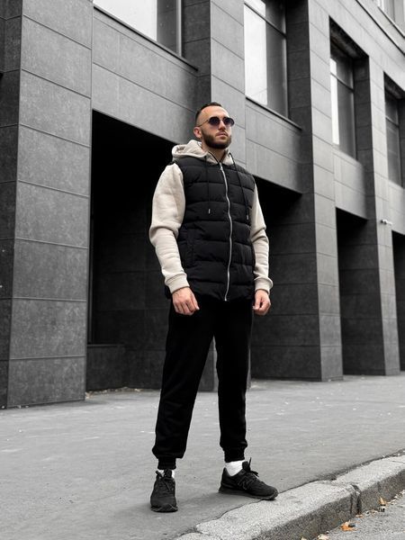 Куртка чоловіча Infinity з трикотажними рукавами та капюшоном чорна бежева S RD296-S... фото